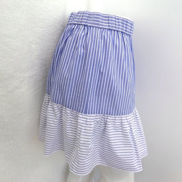 * "LOFT" BLUE & WHITE STRIPED RUFFLED HEM CASUAL COTTON MINI SKIRT SIZE: L NWT - Picture 3 of 5